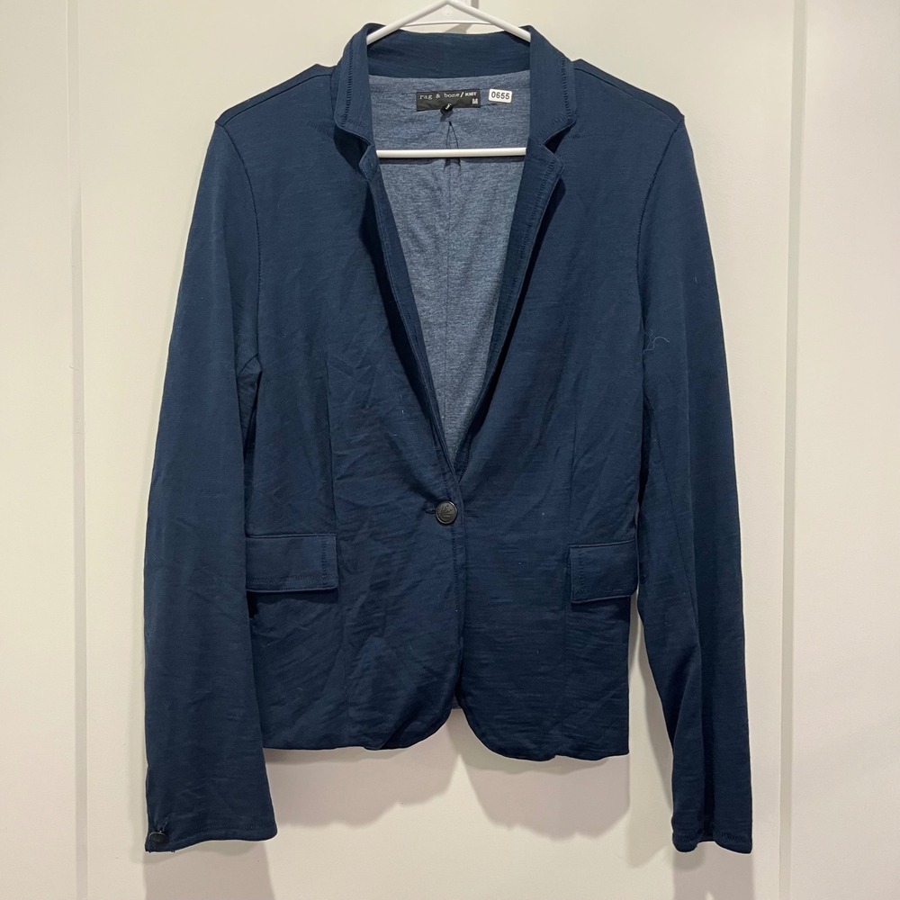 Rag & Bone Knit Navy Blue Single Button Blazer Jacket Womens Medium M